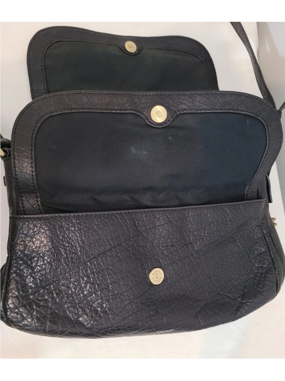 Fossil Peyton Black Leather Crossbody Shoulder Bag Souble Flap - Picture 12 of 16